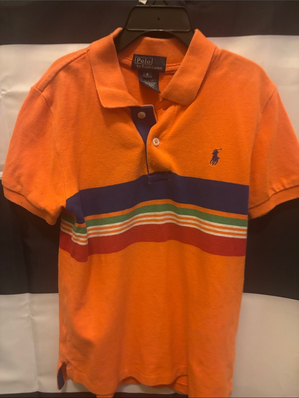 Polo by Ralph Lauren Orange Polo with Navy, Red, Green, White Stripes